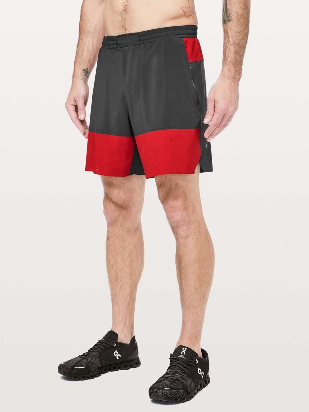 Lululemon Switch Up Short 7” Large Obsidian Gray Dark Red Zip Pocket